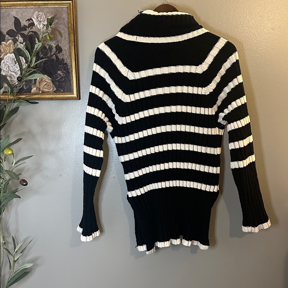 Altar’d State Ribbed Striped Mock Neck Sweater Black Cream Preppy Coastal M - Picture 8 of 9